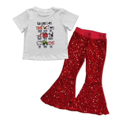 GSPO1009 Farm Red Sequin Girl's Set