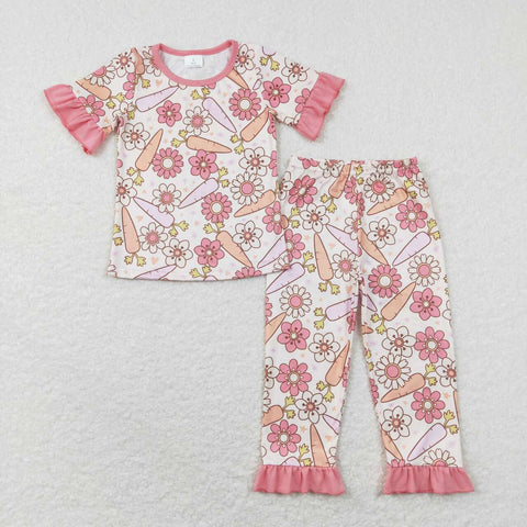 GSPO1017 Carrot Flower Pink Girl Pajamas Set