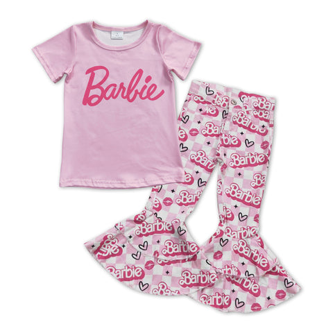 GSPO1062 Fashion Barbie Pink Jeans 2 Pcs Girl's Set