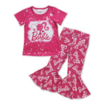 GSPO1065 Fashion Barbie Pink Jeans 2 Pcs Girl's Set