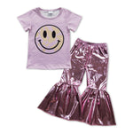 GSPO1066 Smiley face Pink Satin Girl's Set