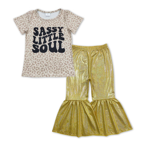 GSPO1070 Sassy Little Soul Leopard Gold Satin Girl's Set