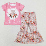 GSPO1079 Cow Flower Pink Girl Set