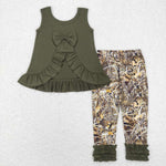 GSPO1089 Hunting Green Bow Sleeveless Girls Set