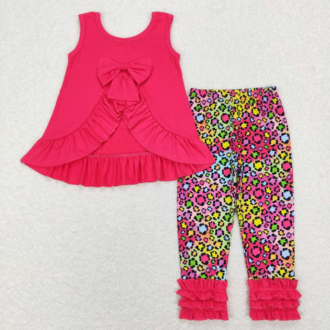 GSPO1097 Leopard Colorful Pink Bow Girl Set