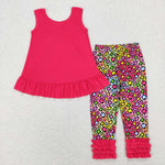 GSPO1097 Leopard Colorful Pink Bow Girl Set