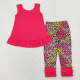 GSPO1097 Leopard Colorful Pink Bow Girl Set