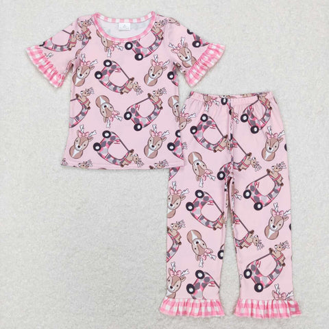 GSPO1100 Reindeer Car Girl Pajamas Set