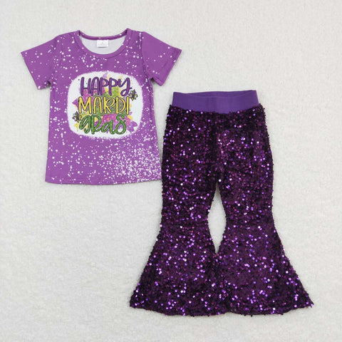 GSPO1103 Happy Mardi Gras Purple Sequin Girl's Set