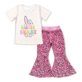 GSPO1138 Easter Sister Bunny Pink Sequin Girl's Set