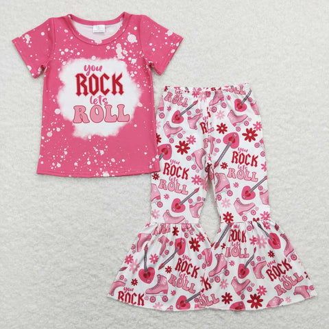 GSPO1146 You Rock Lets Roll Flower Pink Girls Set