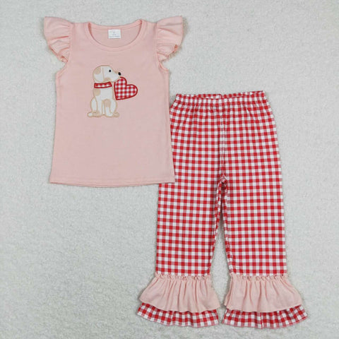 GSPO1161 Embroidery Valentine's Day Dog Love Girls Set