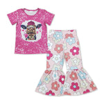 GSPO1184 Cow Love Flower Pink Girl Set