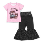 GSPO1192 Like a truck Black Leather Flared Pants 2 Pcs Girl's Set