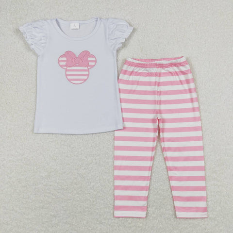 GSPO1198 Embroidery Mouse Red Stripe Girls Set