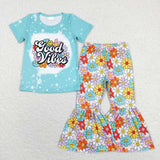 GSPO1239 Good Vibes Flower Blue Girls Set