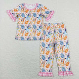 GSPO1253 Easter Cartoon Carrot Bunny Egg Girls Pajamas Set
