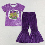 GSPO1280 Happy Mardi Gras Purple Velvet Girl's Set