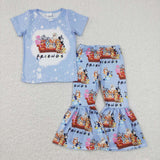 GSPO1286 Cartoon Friend Blue Dog 2 Pcs Girls Set