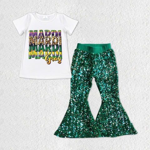 GSPO1327 Mardi Gras Green Sequin Girl's Set