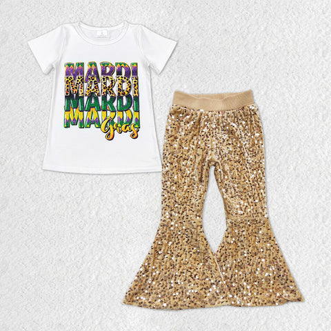 GSPO1328 Mardi Gras Gold Sequin Girl's Set