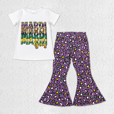 GSPO1329 Mardi Gras Purple Leopard Jeans 2 Pcs Girl's Set