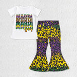 GSPO1330 Mardi Gras Purple Leopard Jeans 2 Pcs Girl's Set