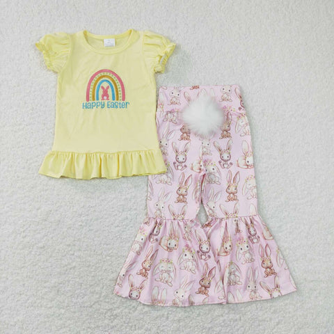 GSPO1345 Embroidery Happy Easter Rabbit Girls Set