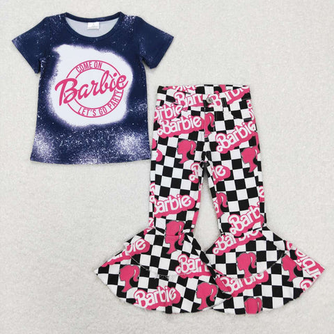 GSPO1354 Fashion Barbie Pink Jeans 2 Pcs Girl's Set
