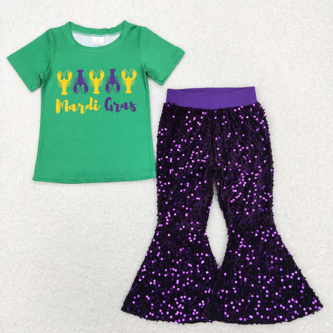 GSPO1355 Mardi Gras Crawfish Purple Sequin Girl's Set