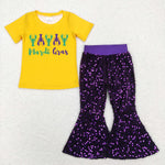 GSPO1356 Mardi Gras Crawfish Purple Sequin Girl's Set