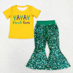 GSPO1357 Mardi Gras Crawfish Green Sequin Girl's Set