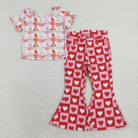 GSPO1362 Strawberry Cake Pink Love Jeans Girl's Set
