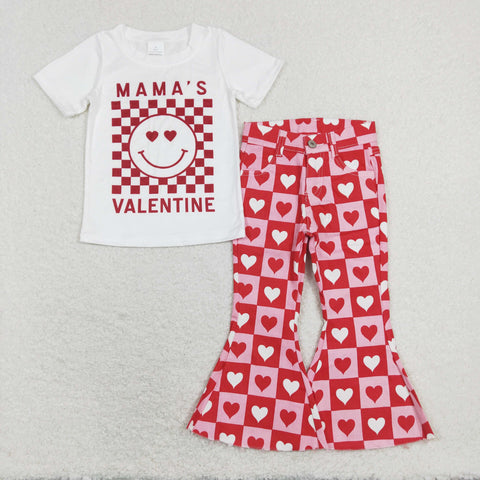 GSPO1363 MAMA'S VALENTINE Pink Love Jeans Girl's Set