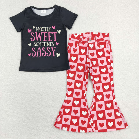 GSPO1364 Sweet Sassy Pink Love Jeans Girl's Set