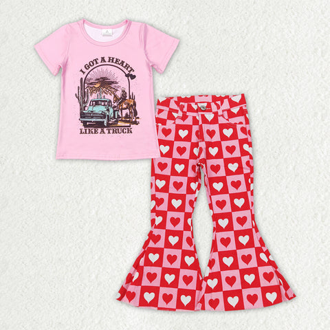 GSPO1365 Like a truck Pink Love Jeans Girl's Set