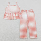 GSPO1377 Orange Plaid Girls Set