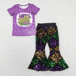 GSPO1384 Happy Mardi Gras Purple Green Sequin Girl's Set