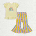 GSPO1406 Embroidery Happy Easter Stripe Jeans Girl's Set