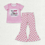 GSPO1408 Crocin Pink Plaid Denim Jeans 2 Pcs Girl's Set