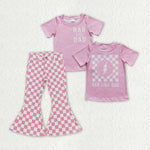 GSPO1409 RAD LIKE DAD Pink Plaid Denim Jeans 2 Pcs Girl's Set