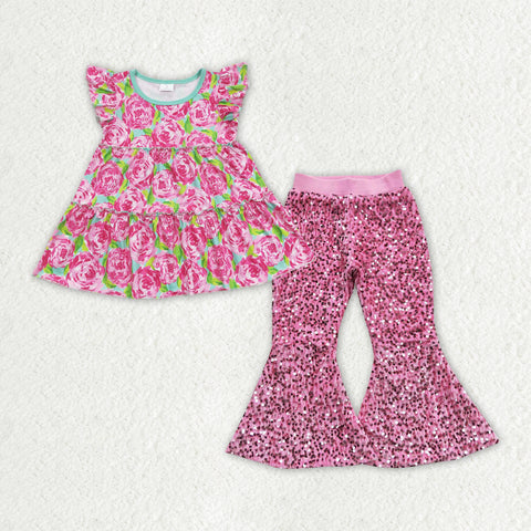 GSPO1500 Flower Pink Tunic Sequin Girl's Set