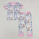 GSPO1508 Cartoon Blue Dog Girls Pajamas Set