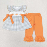 GSPO1533 Pumpkin Orange Plaid Girls Set