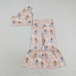 GSPO1536 Cartoon Flower Pink Blue Dog Girls Set