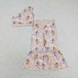 GSPO1536 Cartoon Flower Pink Blue Dog Girls Set