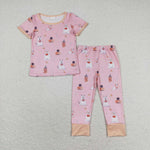 GSPO1538 Pumpkin Dog Pink Girls Pajamas Set