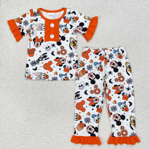 GSPO1552 Halloween Mouse Orange Girls Pajamas Set