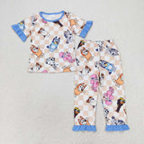 GSPO1581 Cartoon Blue Dog Girls Pajamas Set