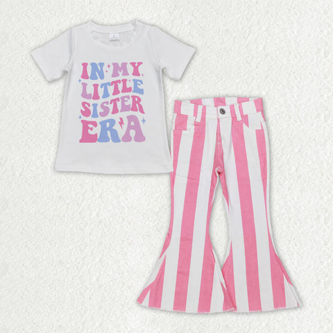 GSPO1595 In my little sister ear Pink Stripe Denim Jeans 2 Pcs Girl's Set